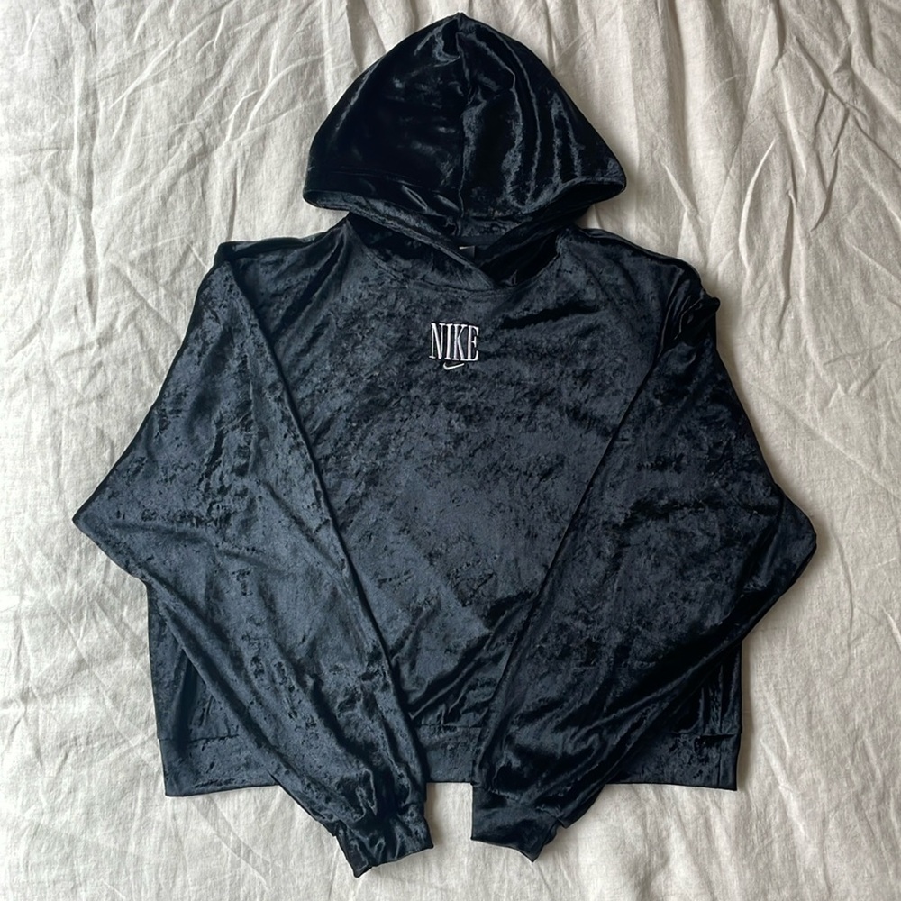 Nike Black Crushed Velvet Crop Hoodie